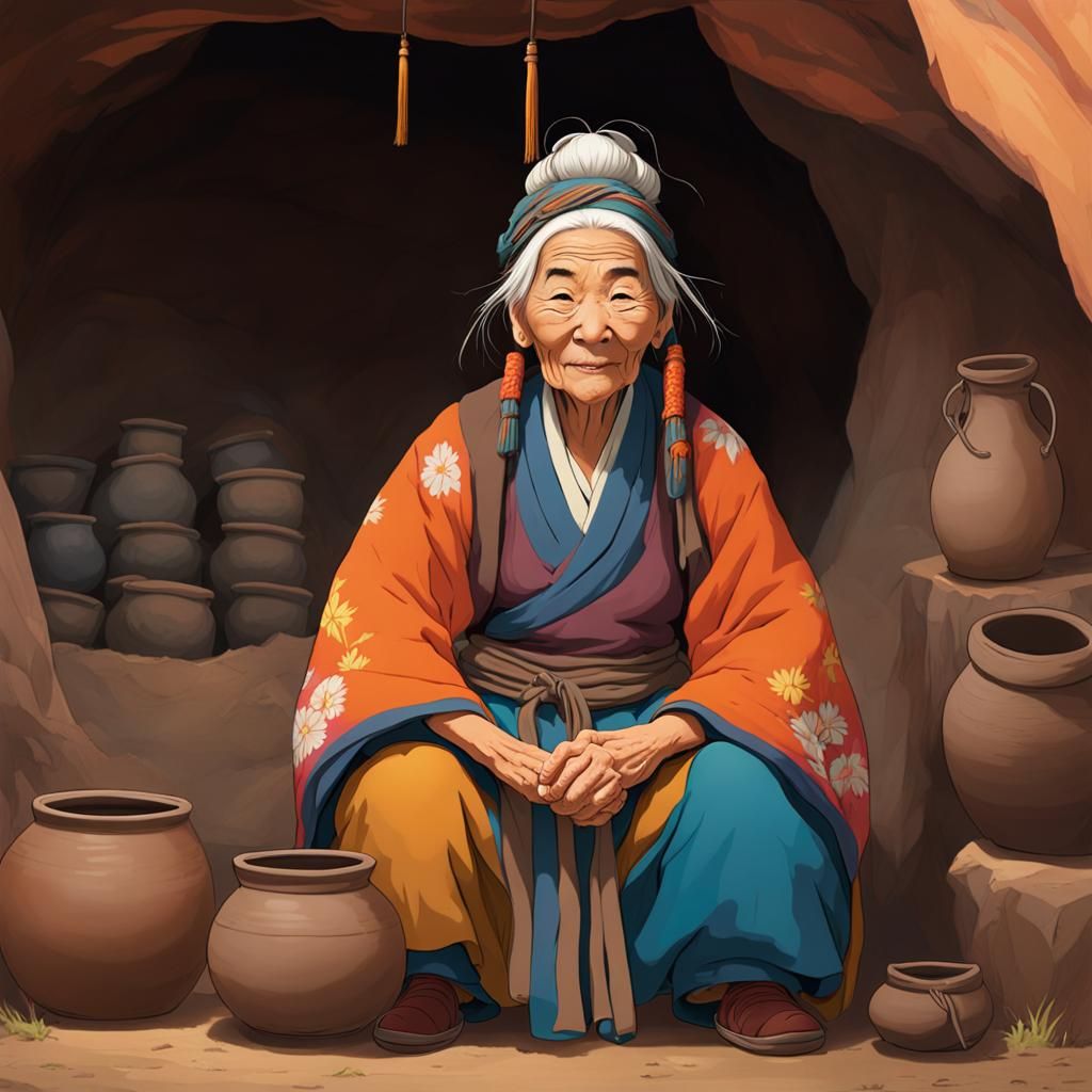 Anime Portrait: Jovial Elderly Chinese Shaman