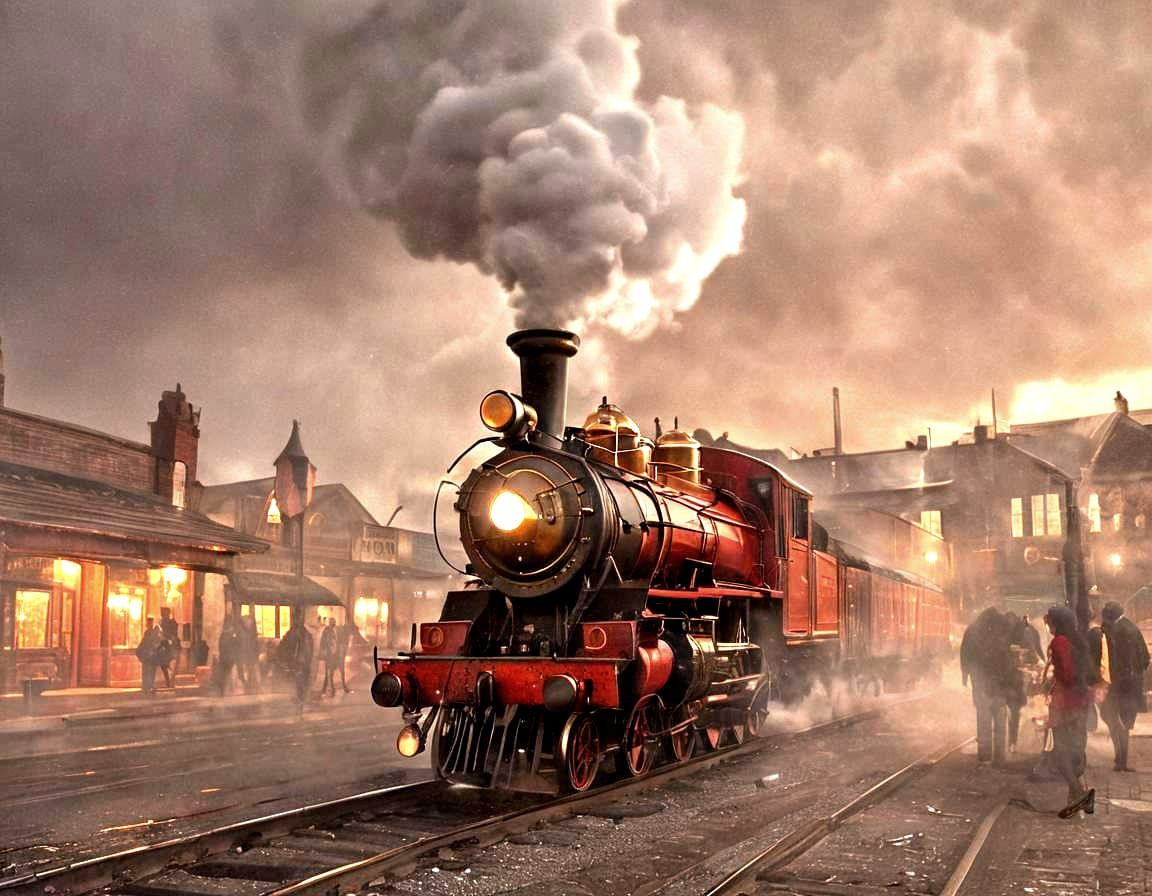 Antique Steam Locomotive in Steampunk Style