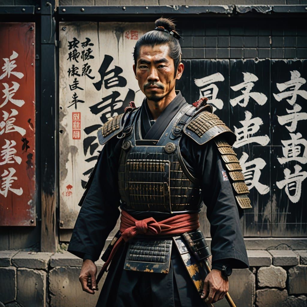 Proud Samurai in Glass Armor, Watercolor Style