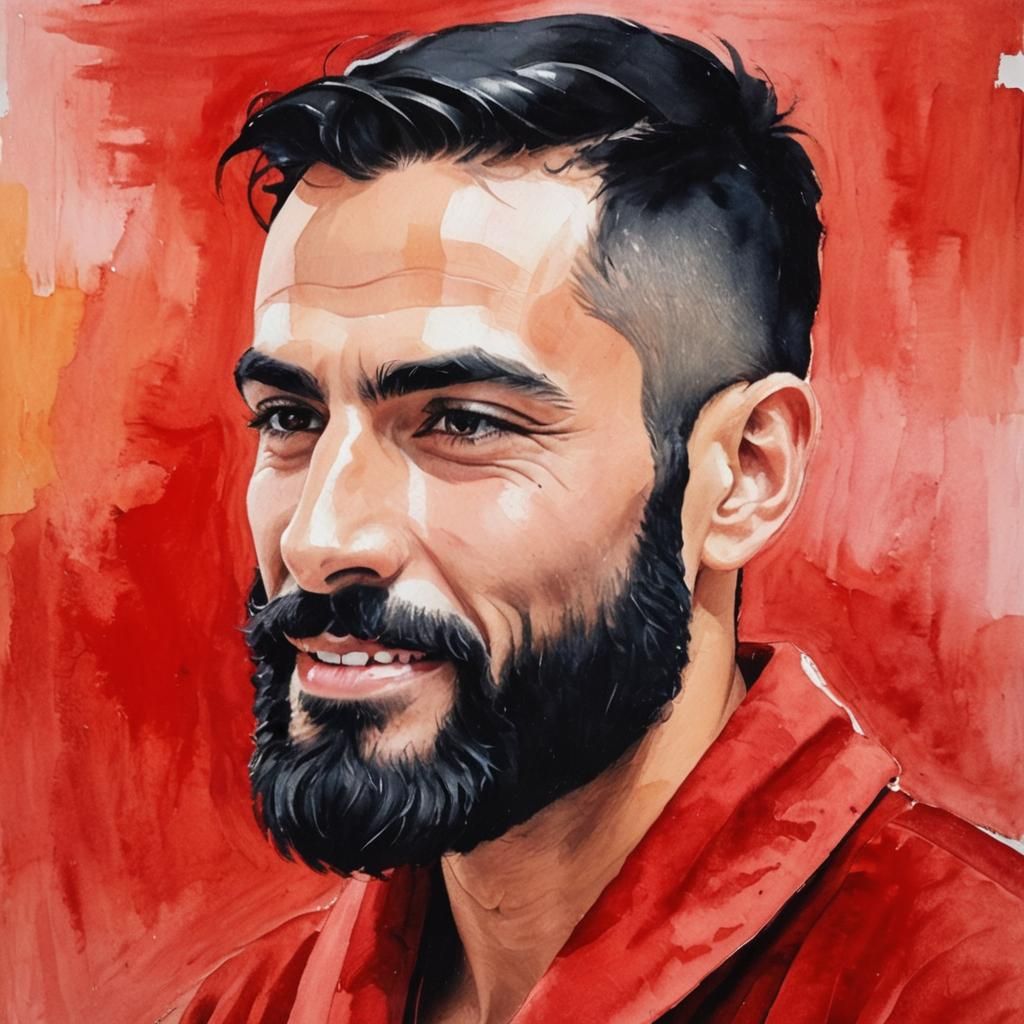 Laughing Man in Red Bathrobe: Impasto Portrait