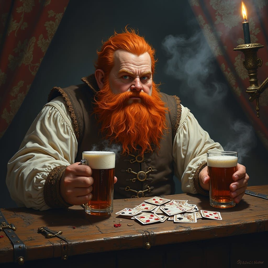 17th Century Gambler in Dim Tavern, Hyper-Realistic Detail
