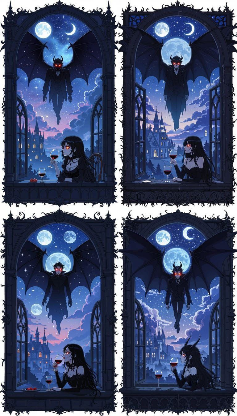 Gothic Demon Guy and Vampire Girl Under Three Moons