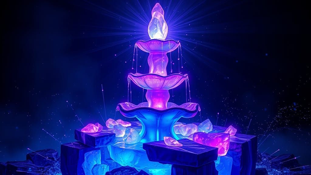 Neon Crystalline Fountain in Infinite Space