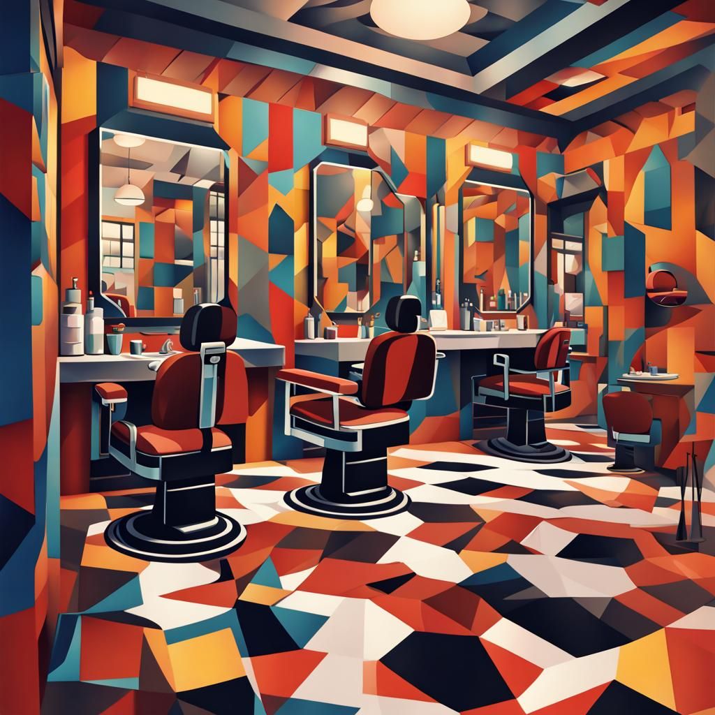 Cubist Barber Shop Mandla in Art Deco Style