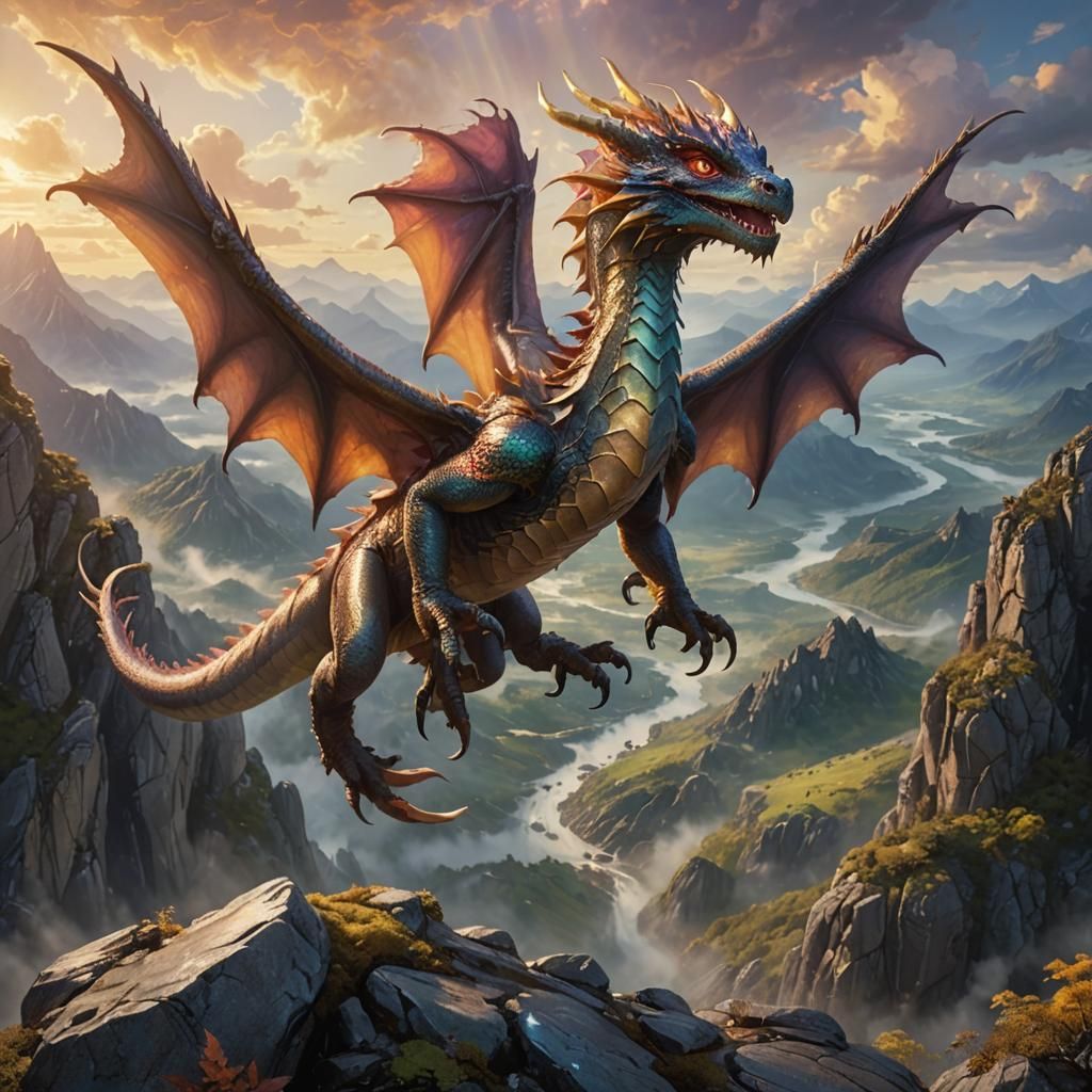 Dragon Hatchling Overlooking Mountainous Landscape