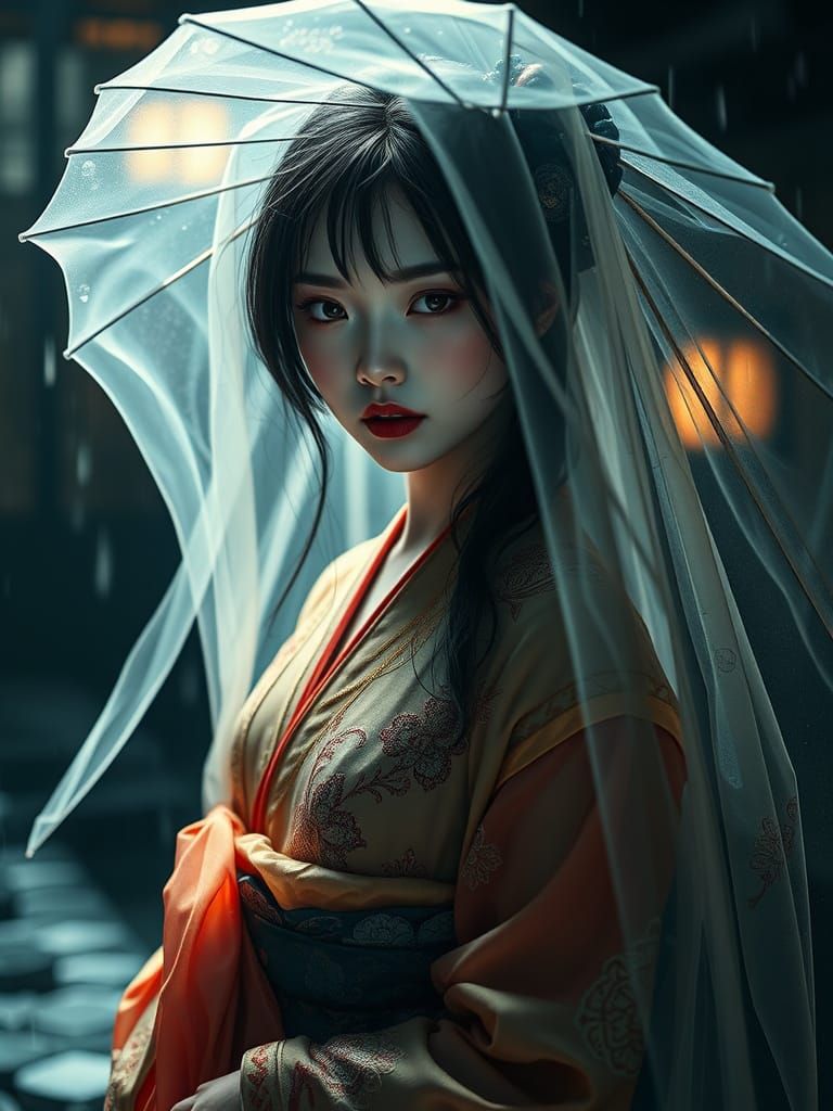 Ethereal Japanese Fairy in Gothic Mansion