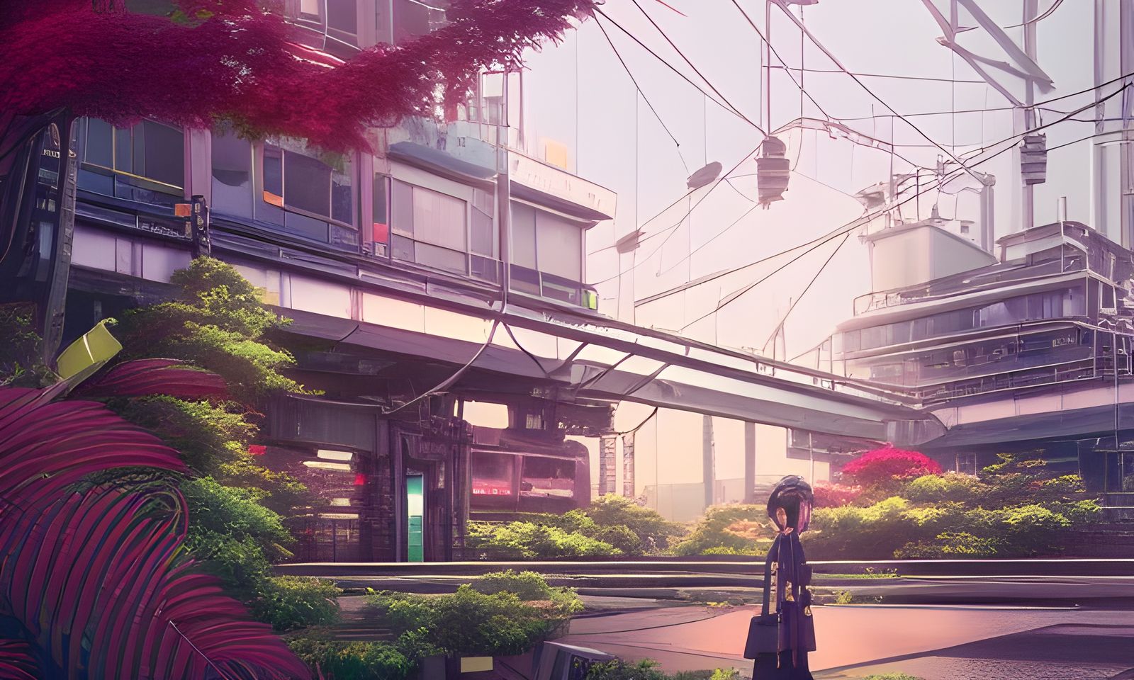 Atompunk Steel City Section in Anime Style