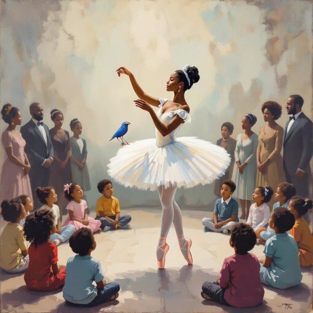 Ballerina Presents Bluebird of Happiness to Awestruck Childr...