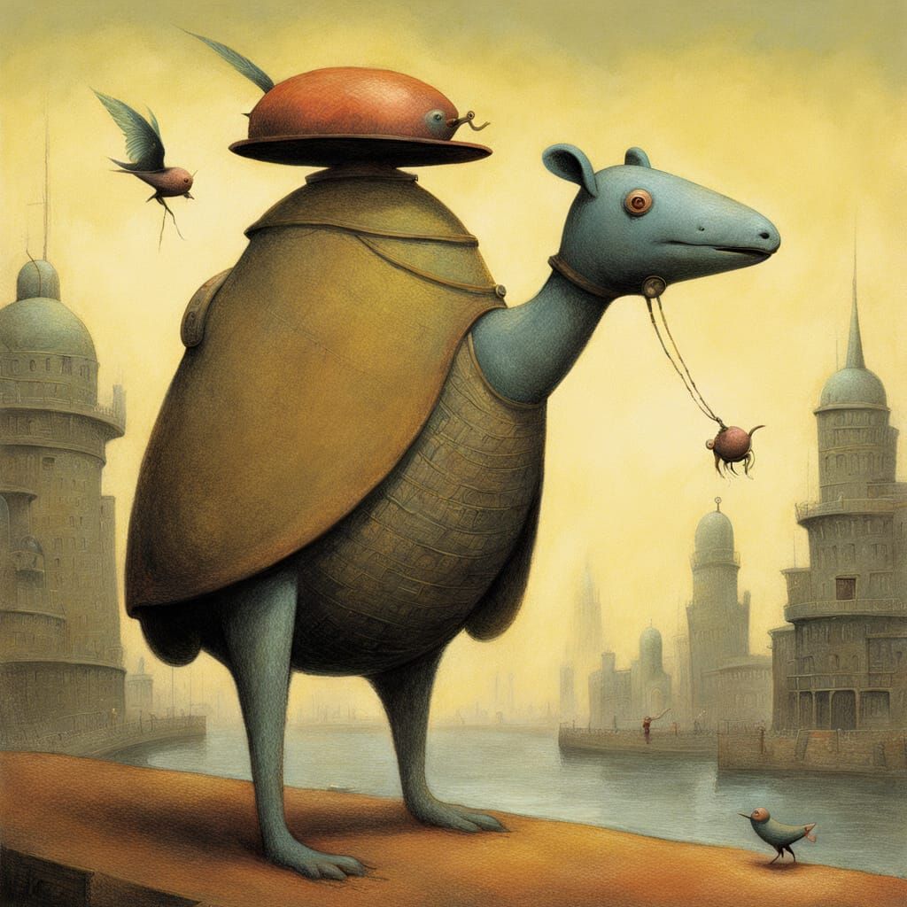 A Wormlike Creature Emerges from the Sand in a Dystopian Lan...