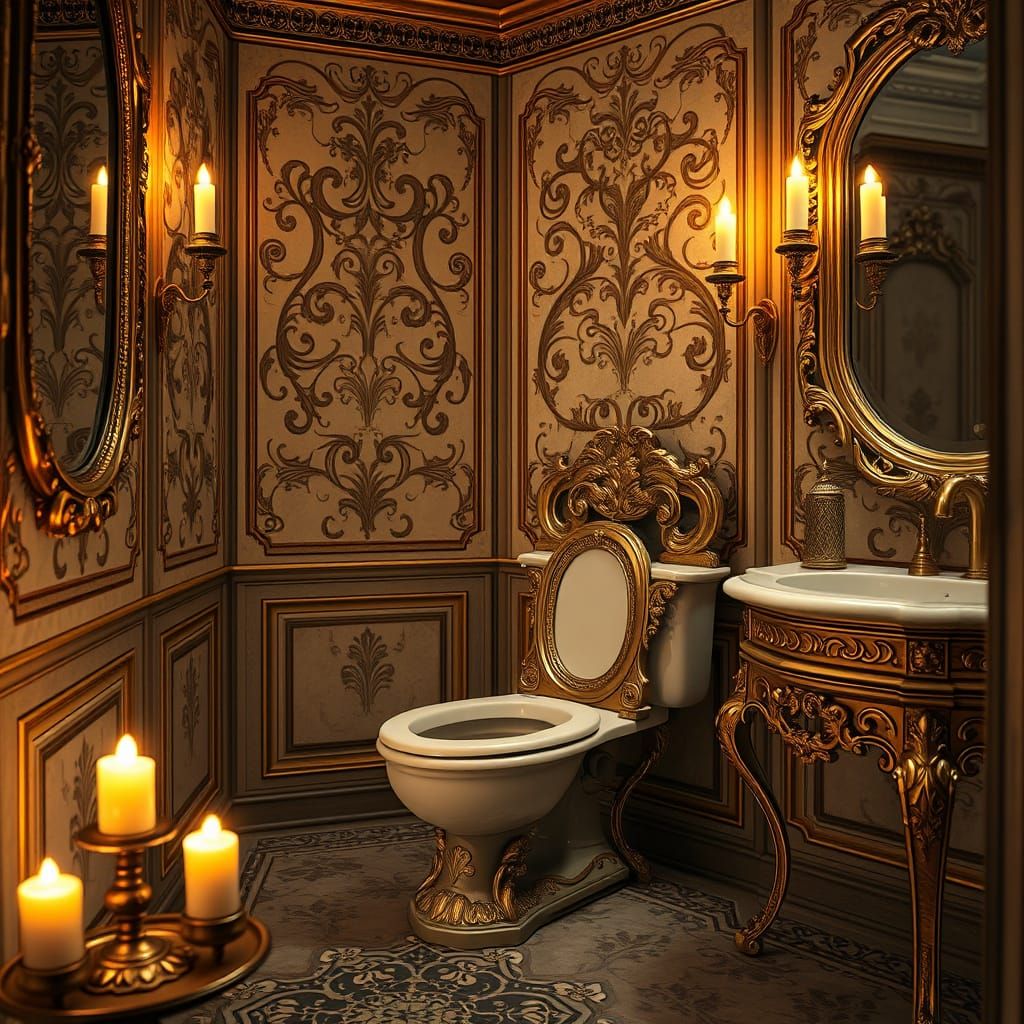 Antique Opulent Toilet in Luxurious 19th-Century European St...