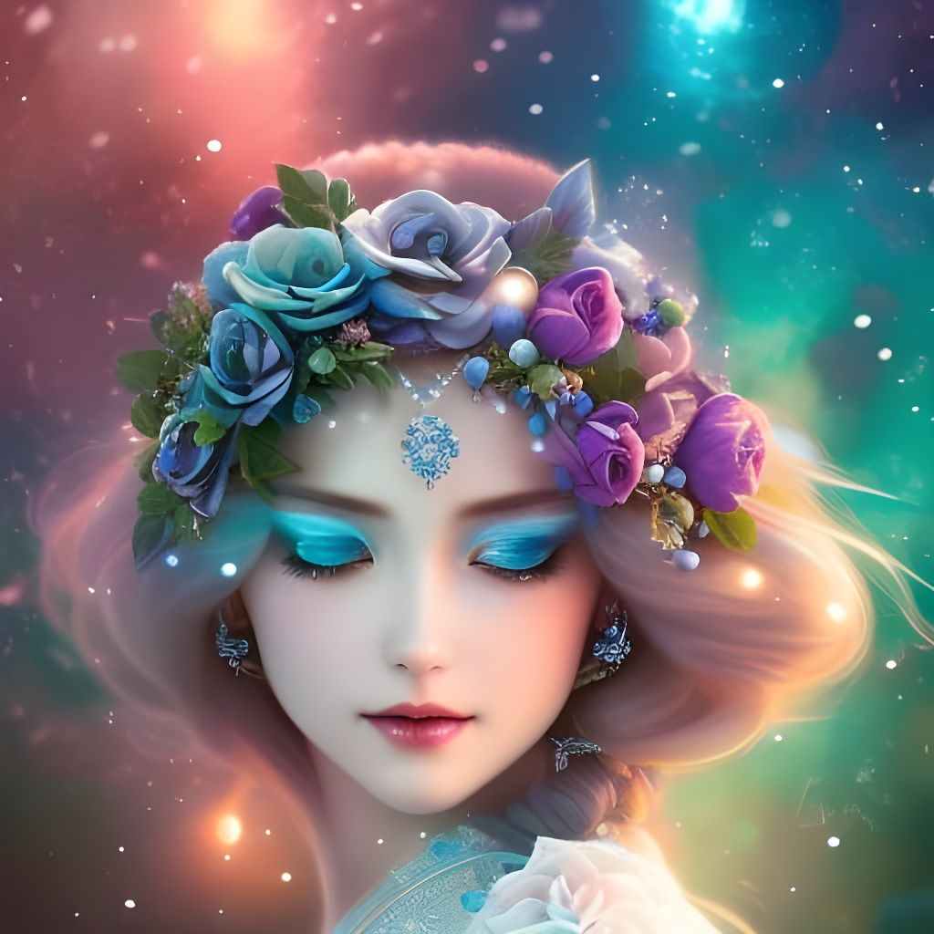 Snow Rose with Blue Eyes: Fantasy Watercolor