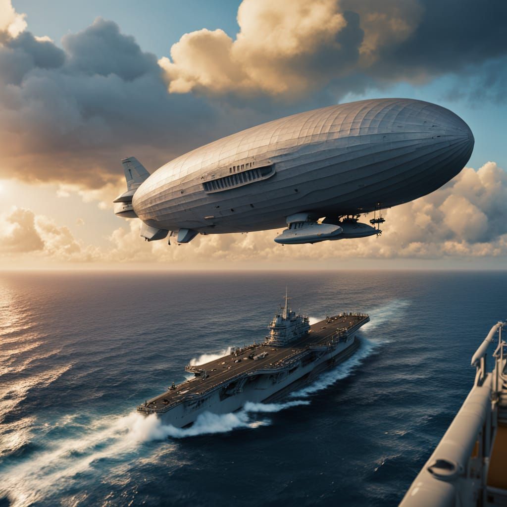 Zeppelin Over USS Enterprise in Cinematic Film Still