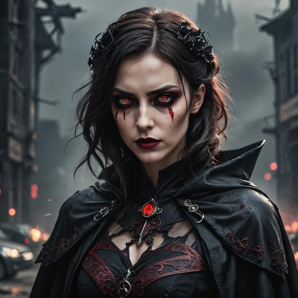 Vampire Woman in Sin City Style Portrait