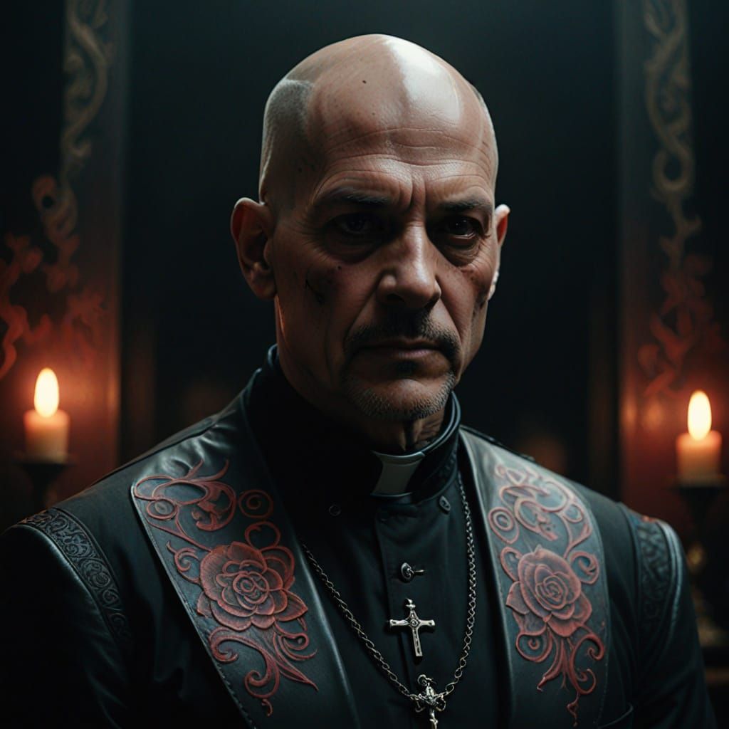 Dramatic Portrait of Tattooed Man in Dark Fantasy Style