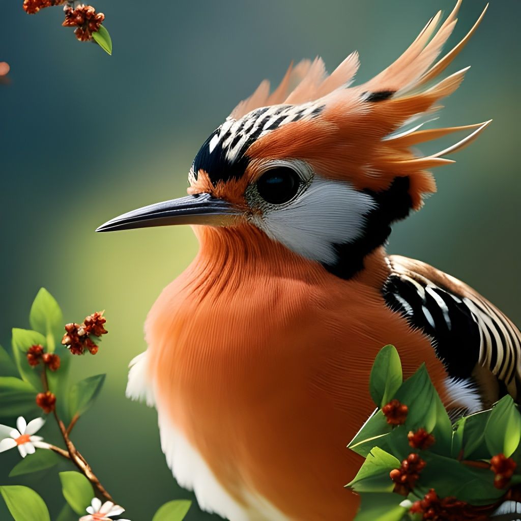 Hyperrealistic Hoopoe Bird with Lush Floral Details