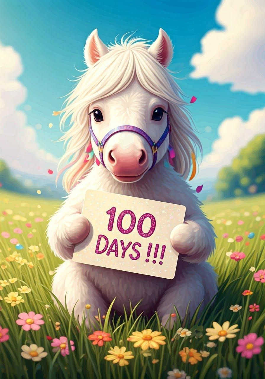 Whimsical White Horse Celebrates 100 Days in a Vibrant Meado...