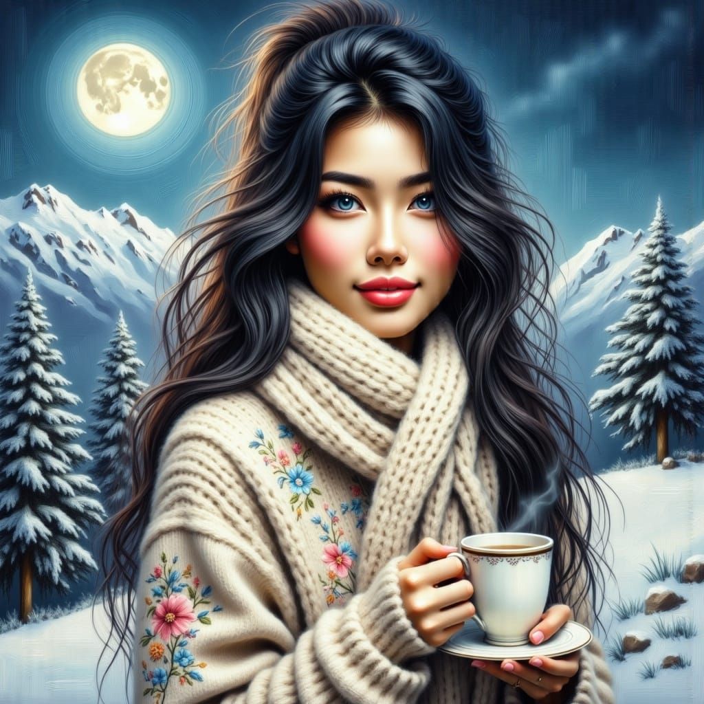 Ethereal Winter Portrait of an Asian Woman