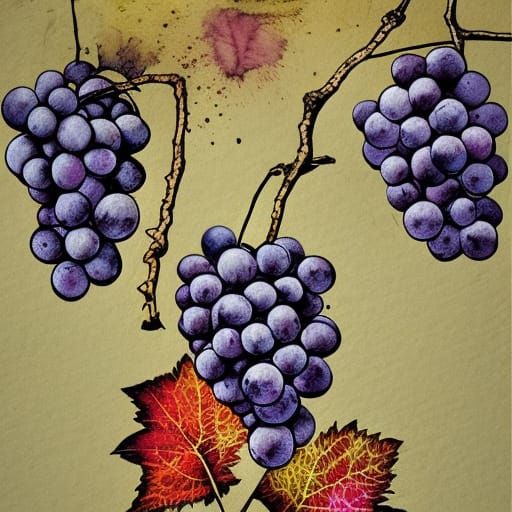 Grapes Collage in Modern Boho Art Style