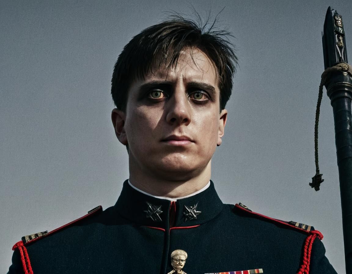 Imposing Figure Embodiment of Order in Dystopian Setting