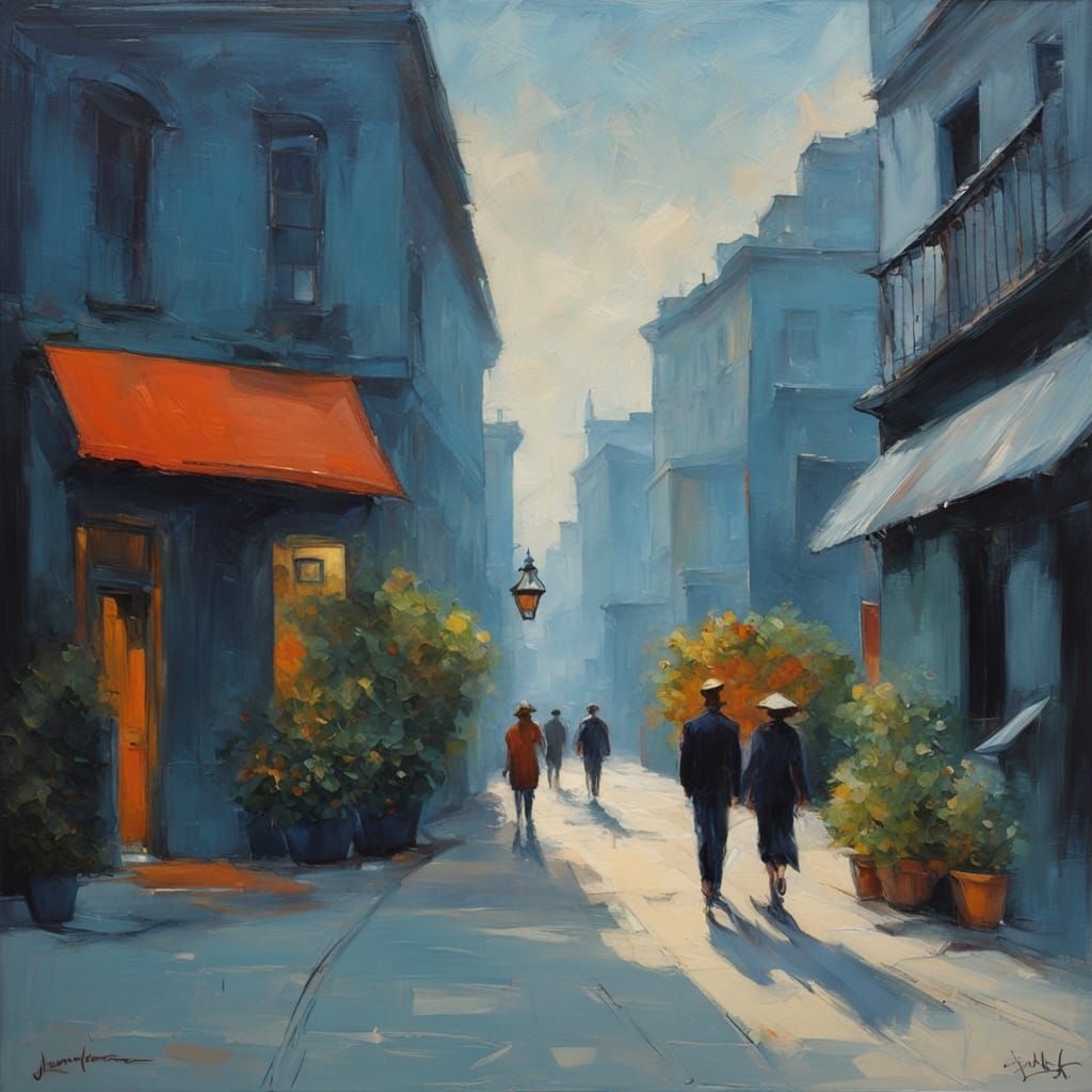 Romantic Couple's Rainy City Walk Oil Painting