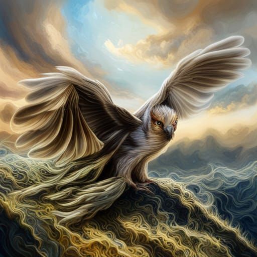 Dramatic Griffin in Mixed Media Style