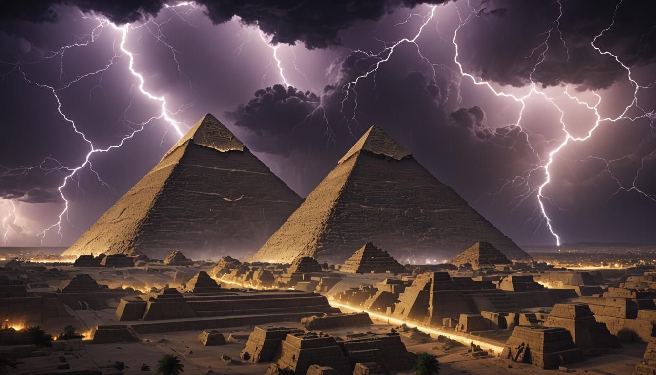 Giza Pyramids Under Lightning Storm, Fantasy Art