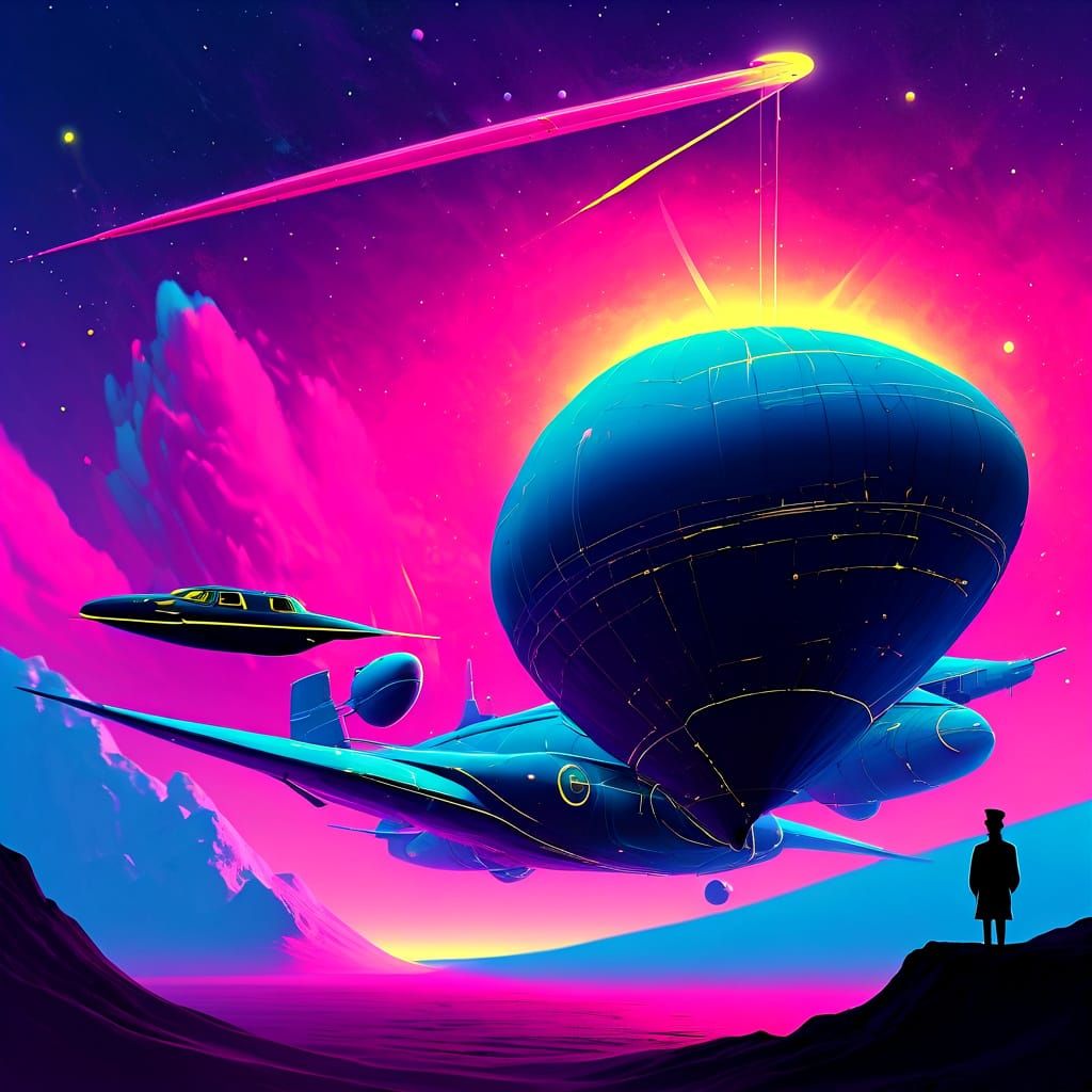 Surreal Galactic Horizon in Neon Digital Art