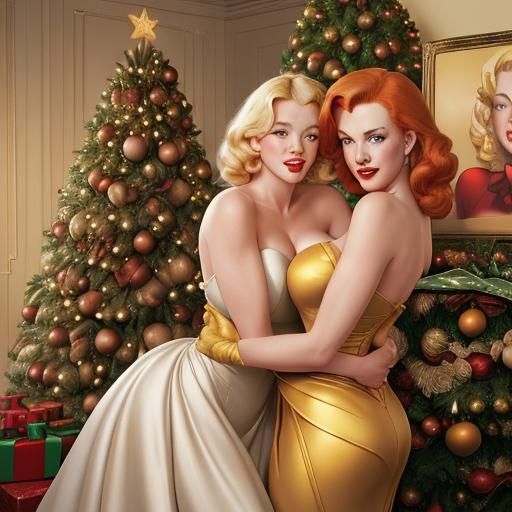 Glamorous Blond and Redhead Embrace in Comic Art