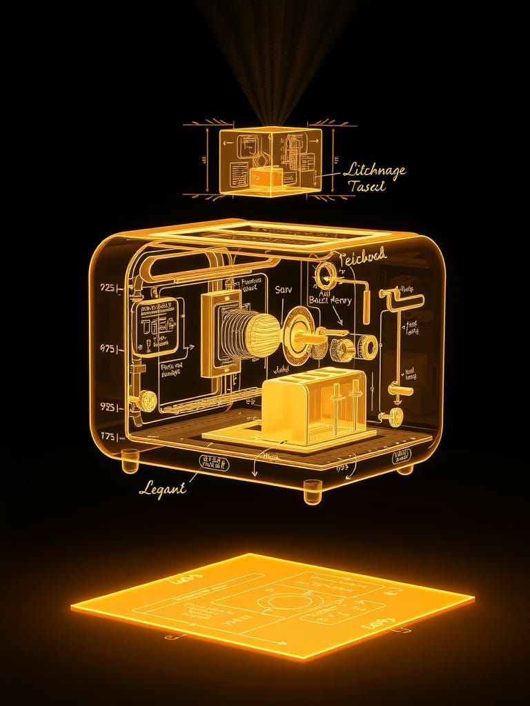 Holographic Toaster Exploded View in Da Vinci Style