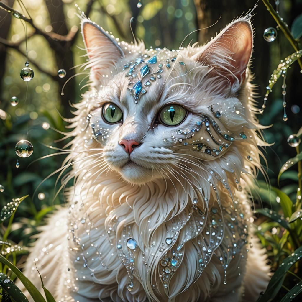 Sparkly Whimsical Cat in Fairytale Forest