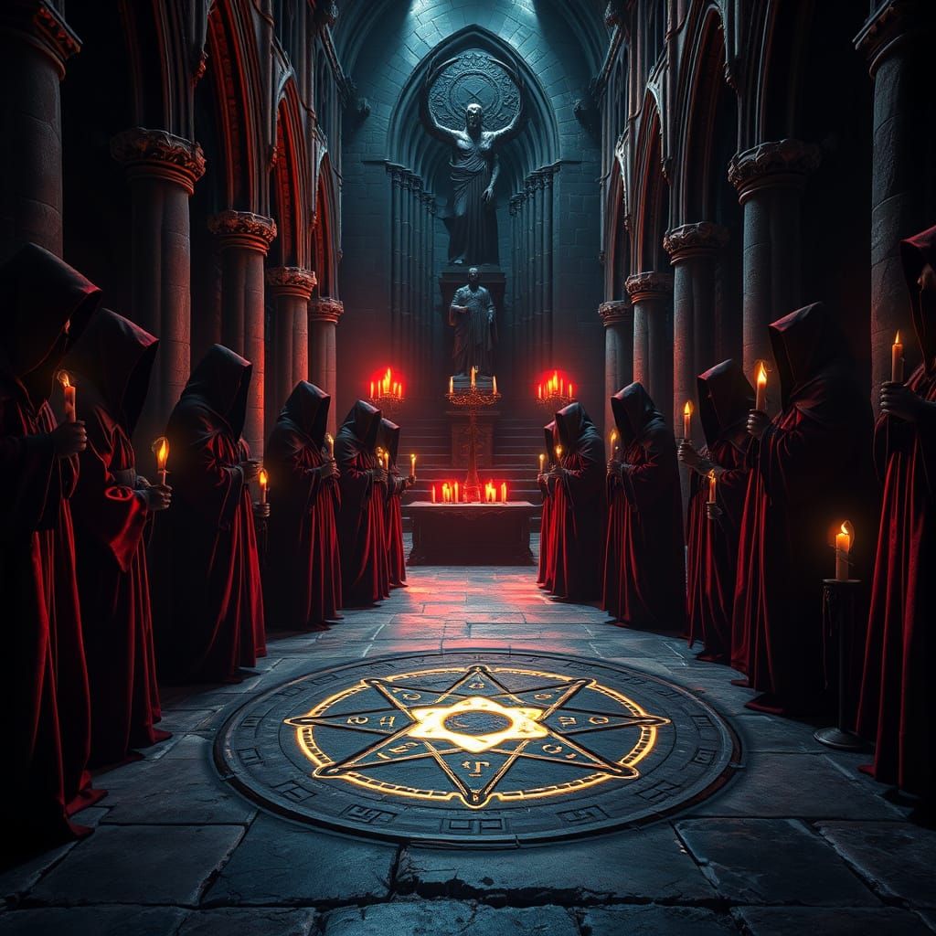 Unholy Conclave in Decaying Cathedral, Dark Fantasy