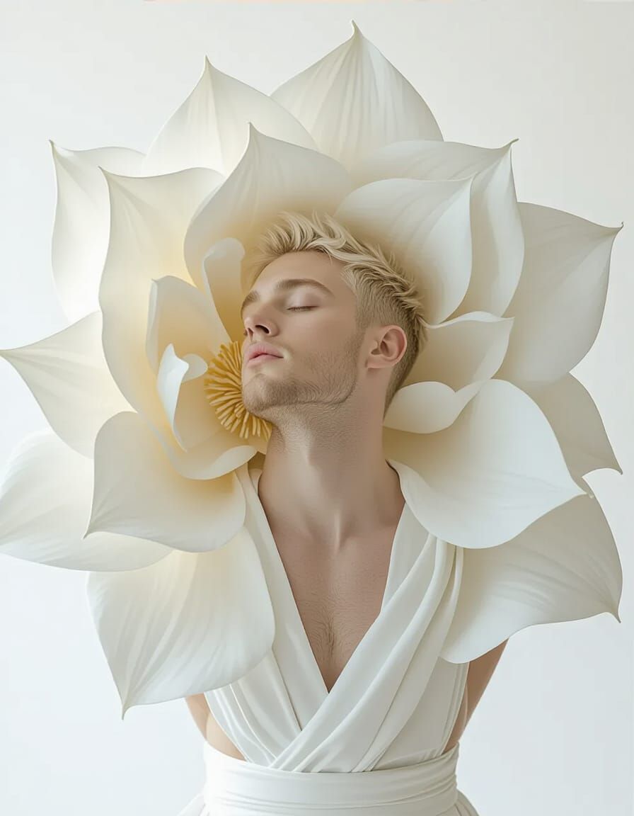 Man Emerging from Cala Flower, Ethereal Studio Lighting