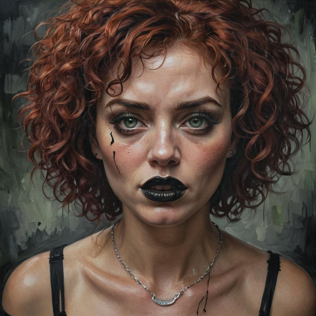 Emotional Oil Painting of a Crying Redhead Woman