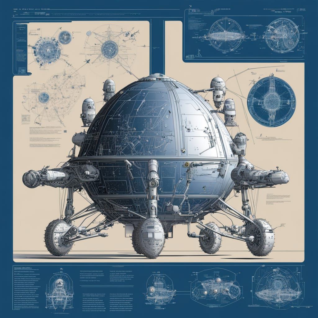 Pedal-Powered Lunar Lander Blueprint in Da Vinci Style