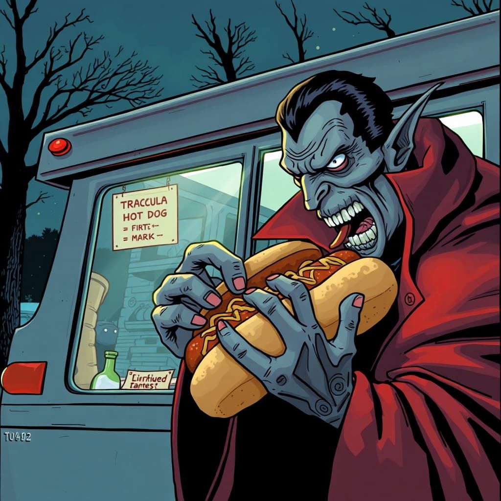 Dracula's Hot Dog Break: Comic Book Art