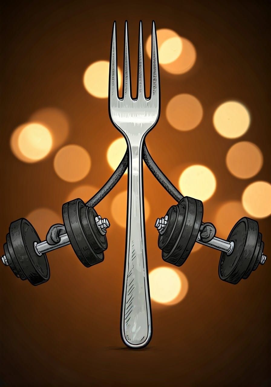 Comical Fork Lifting Weights with Bokeh