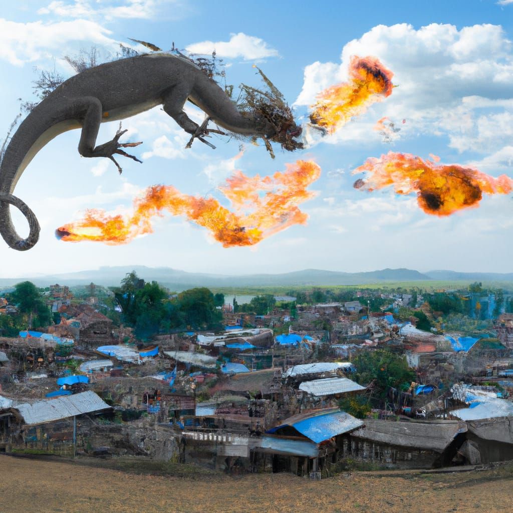 Chinese Dragon Burning a Village