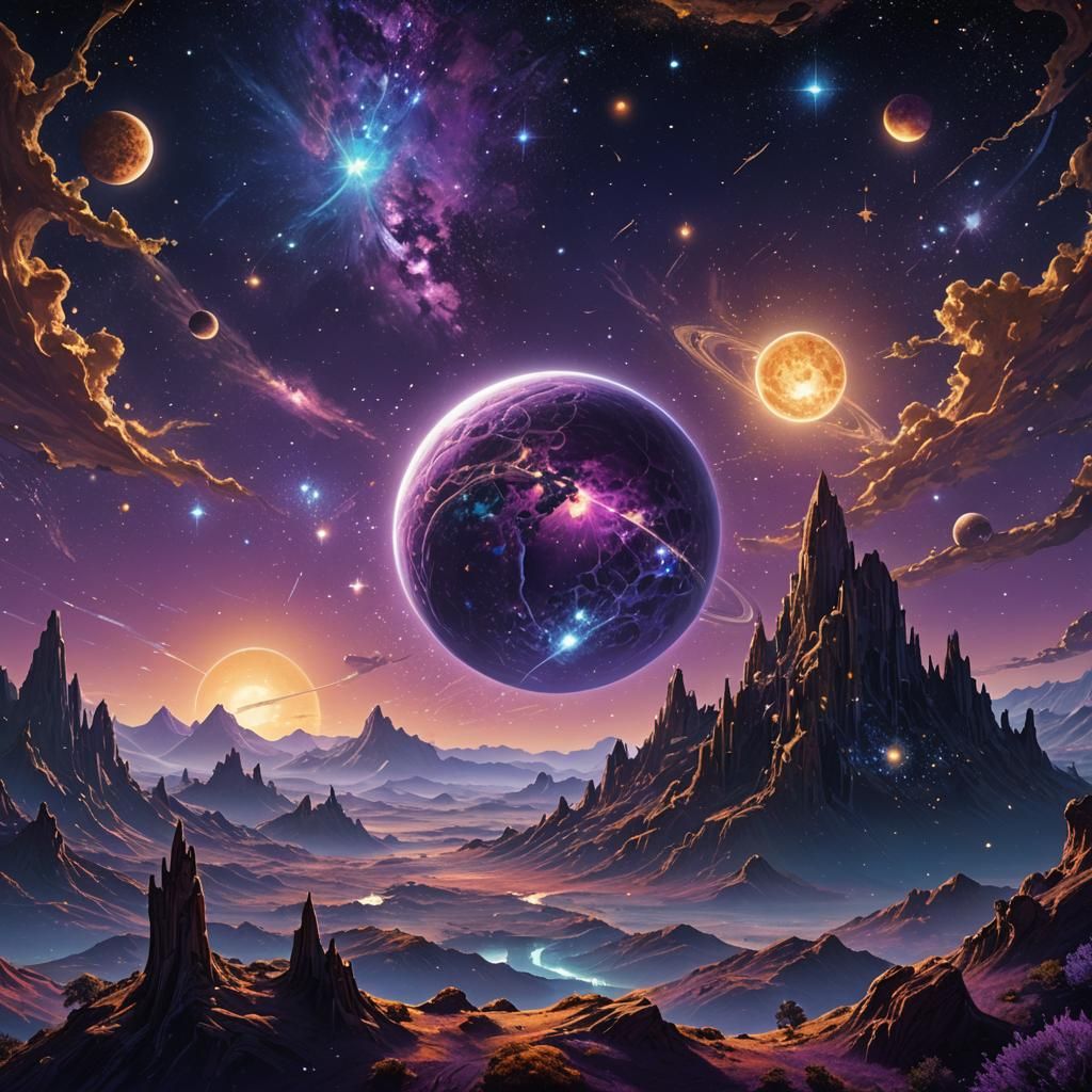 Purple Planet in Cobalt Starry Sky