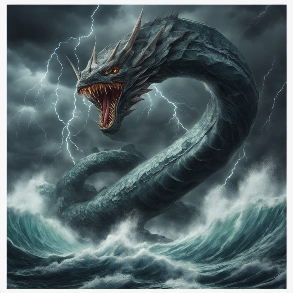 Oceanic Leviathan Hydra in Stormy Seas