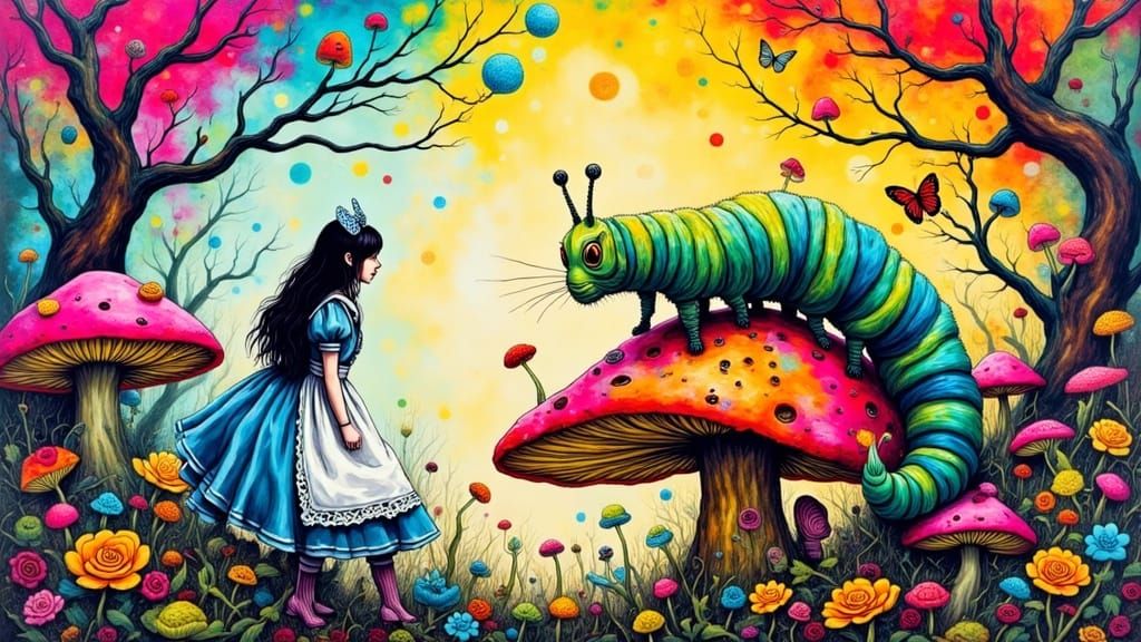 Alice Meets Caterpillar in Abstract Graffiti Art Style