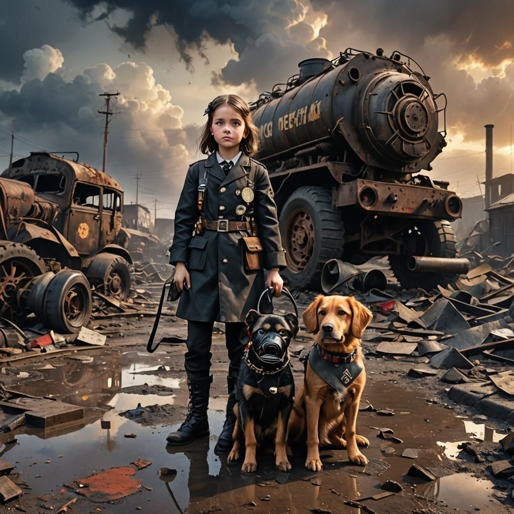 Dieselpunk Wasteland: Girl, Dog, and Semitruck