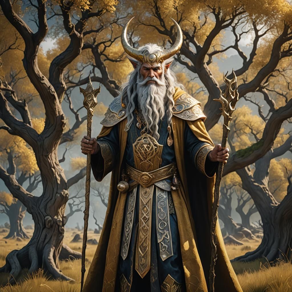Horned God Veles in a Hyperrealistic Matte Painting