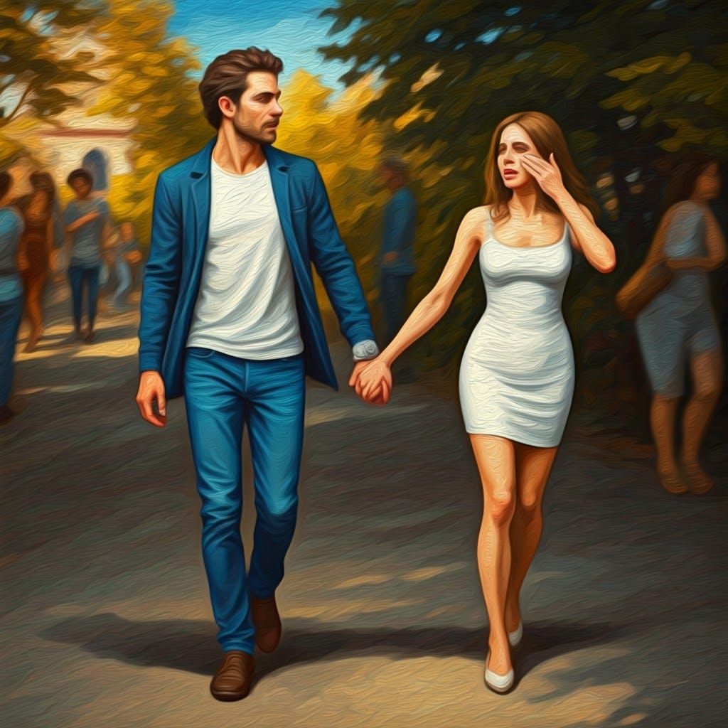 Emotional Oil Painting: Marital Confrontation Unveiled