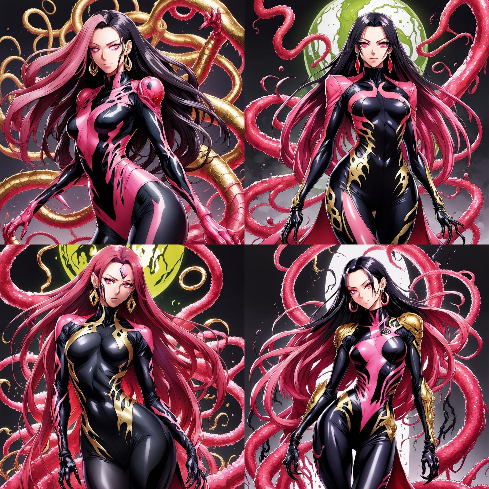 Symbiotic Anime Girl with Gold and Pink Slime