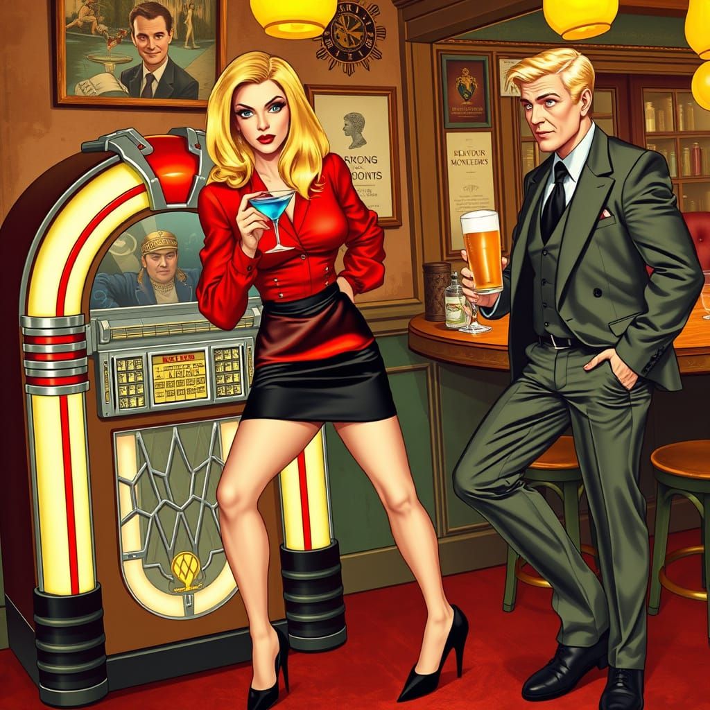 Woman in Pub, Art Deco Pop Art Style