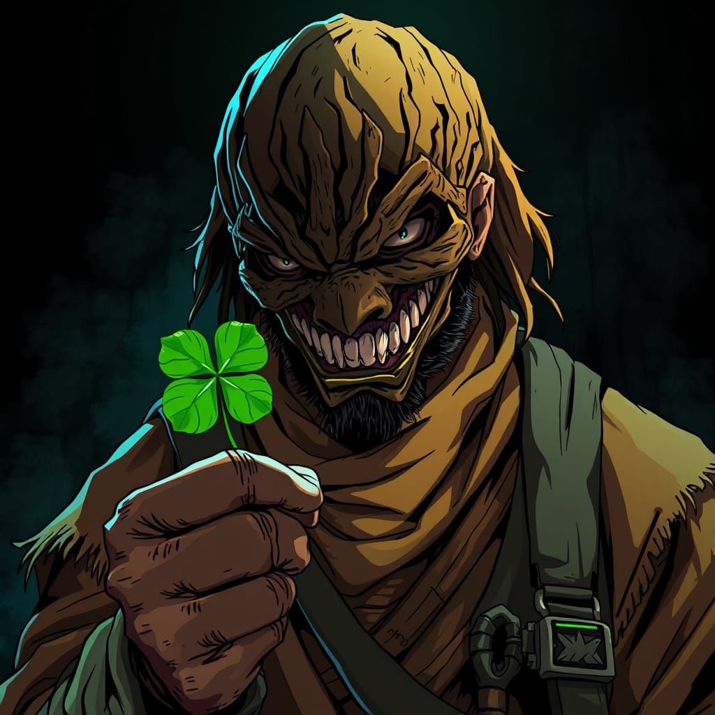 Menacing Masked Figure with Clover in Anime Style