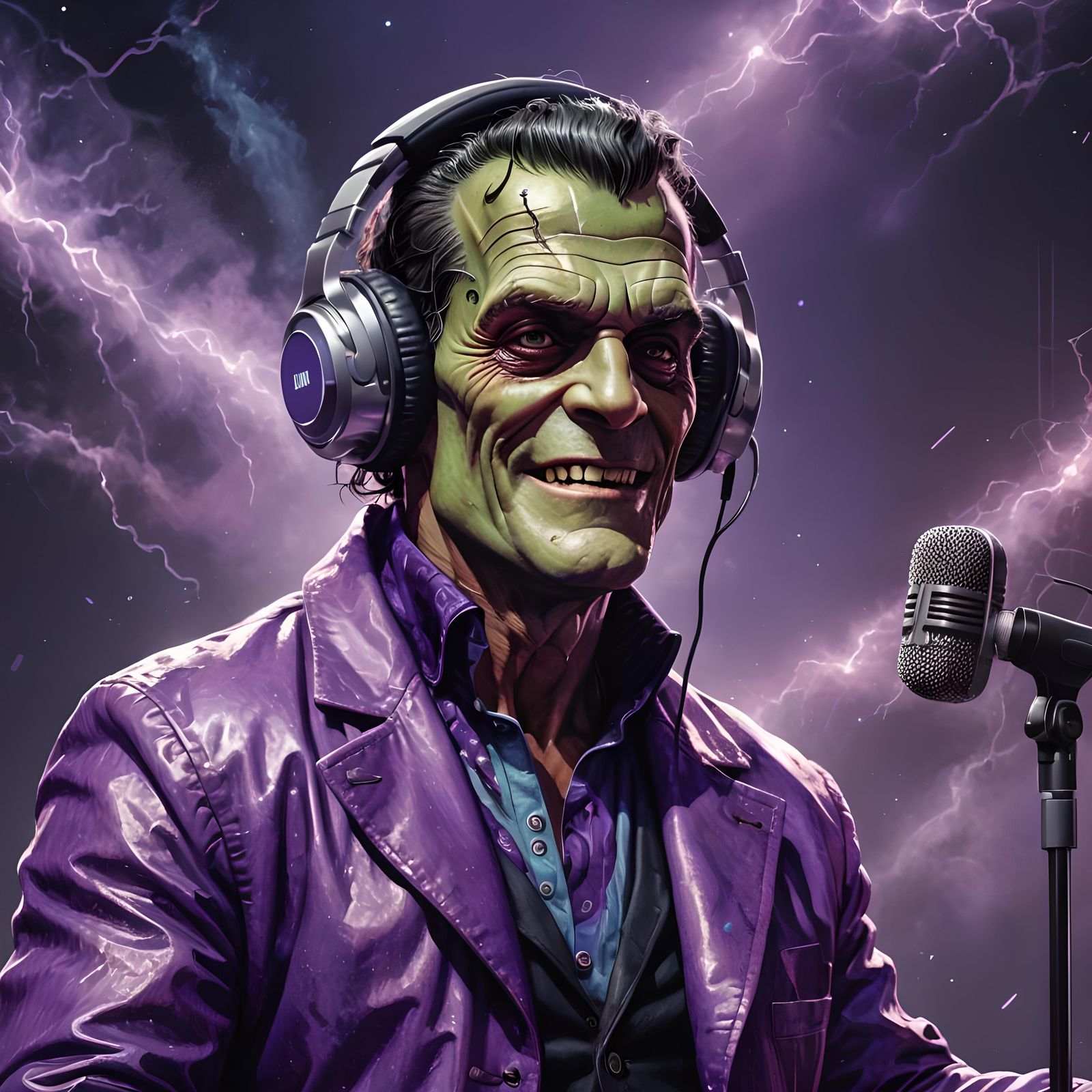 Frankenstein's Podcast: Happy Monster in Holographic Style