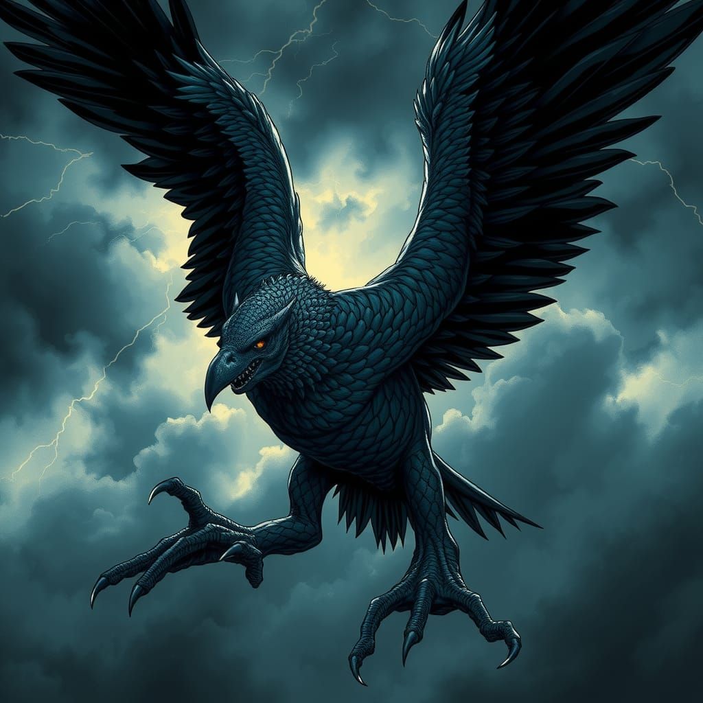 Humanoid Eagle Soars in Dark Fantasy Illustration