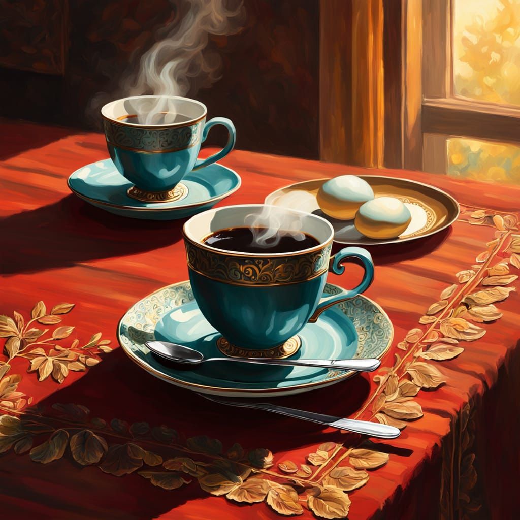 Cozy Coffee Cup Still Life in Oil Painting Style