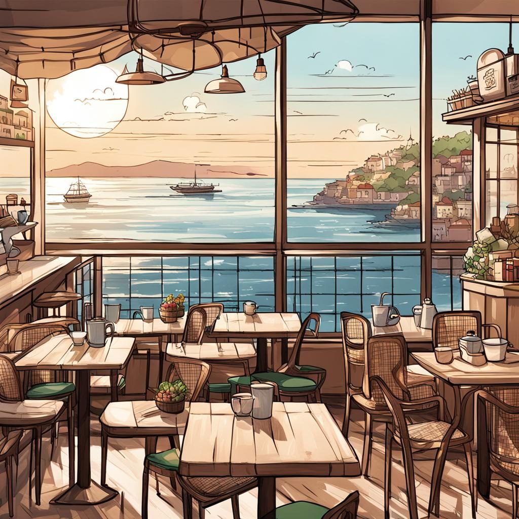 Charming Ocean View Cafe in Spy X Family Style